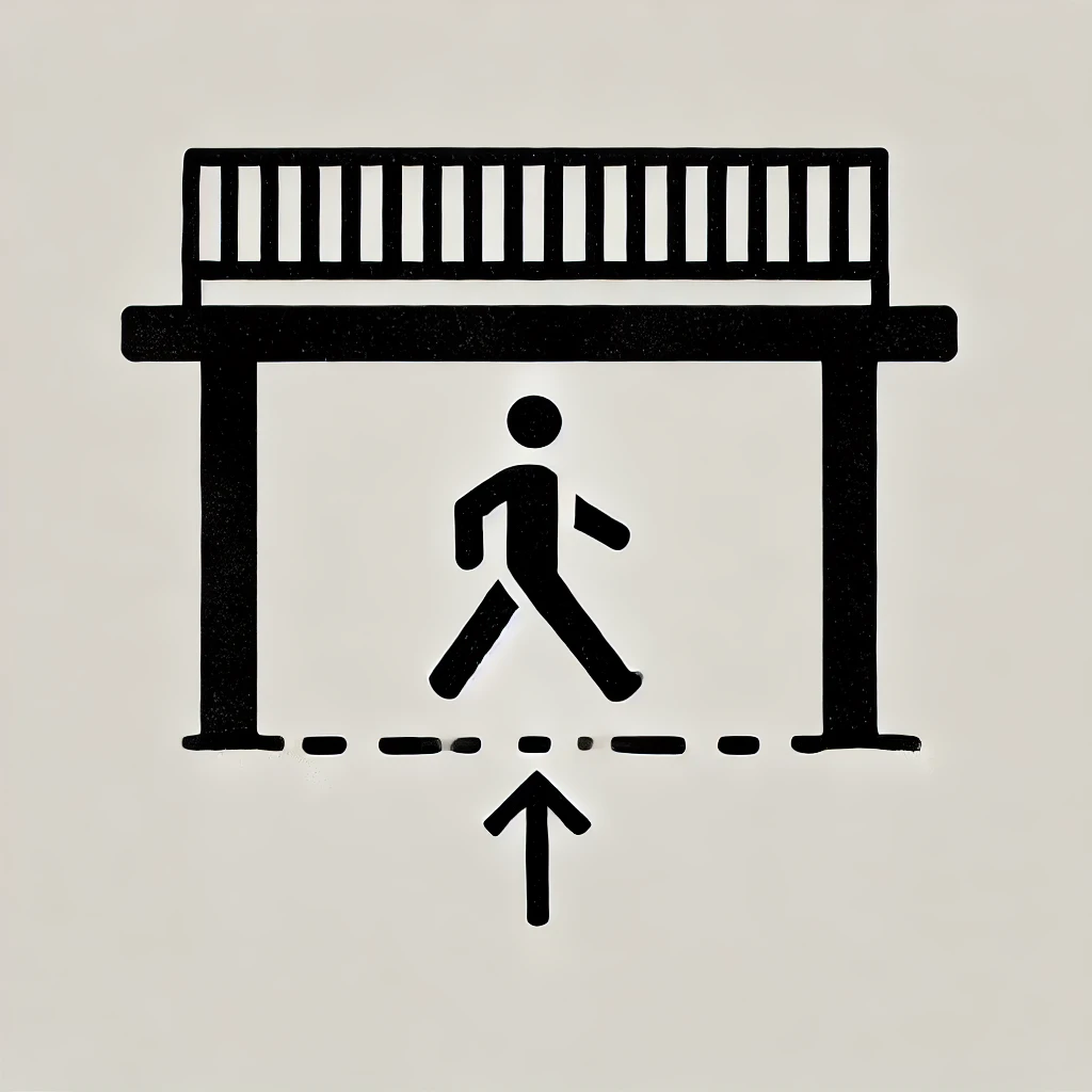 Simple illustration of a pedestrian bridge with a person walking underneath, representing the tendency to avoid using pedestrian bridges.